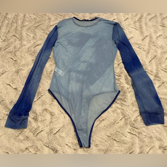 Zara Blue Sheer Mesh Long Sleeve Top Bodysuit - Picture 9 of 10